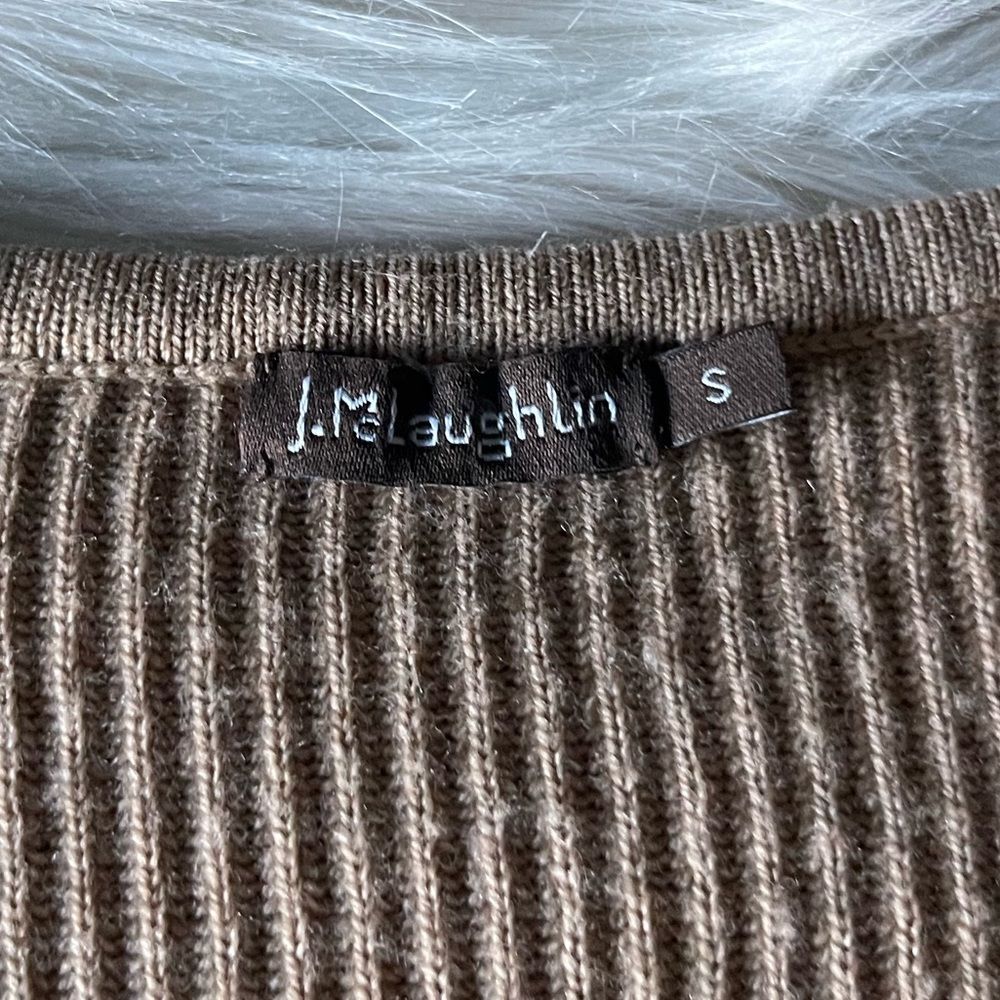 J. McLaughlin Wool Ribbed Blouson Sleeve Sweater in Tan - Picture 9 of 12